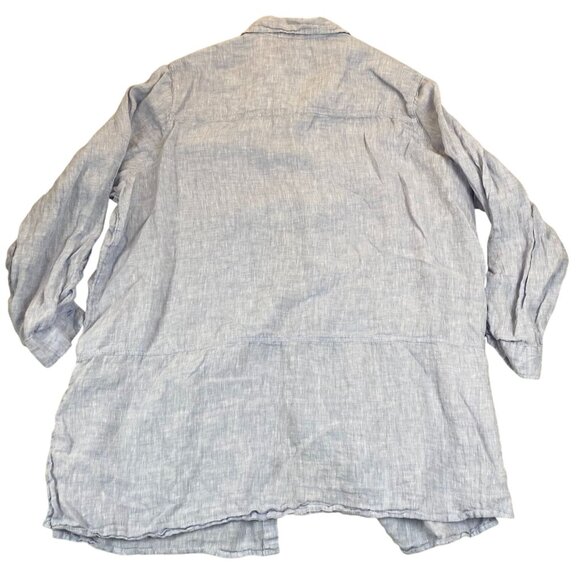 Tahari Womens Shirt US 2X EU 48/50 100% Linen Blue Button-Front Collared Tunic - Picture 2 of 10